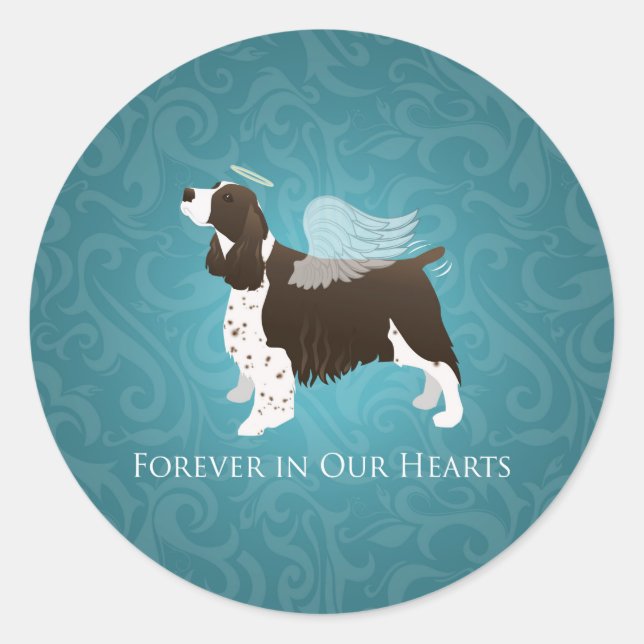 Sticker Rond Springer Spaniel Angel - Pet Memorial (Devant)