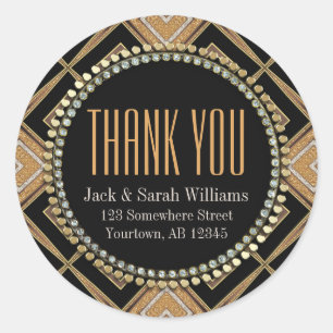 Sticker Rond Squaza Love Art Déco Gold Merci noir rond