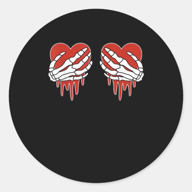 Sticker Rond Squelette anti-Valentin mains coeur Goth (Devant)