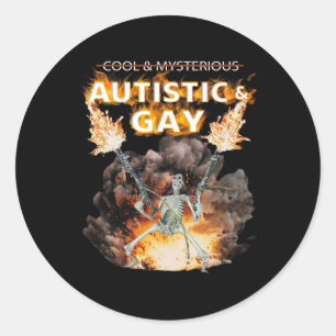 Sticker Rond Squelette autiste et gai drôle Squelette d'autisme