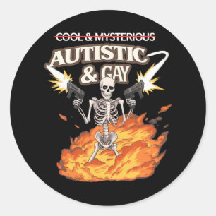 Sticker Rond Squelette Autiste et Gay Drôle Sensibilisation à l