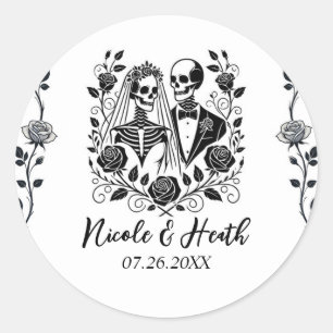 Sticker Rond Squelette blanc noir Rose Floral Mariage de la vig