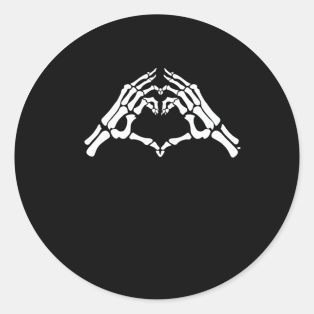 Sticker Rond Squelette Coeur Et Main Signal (Devant)
