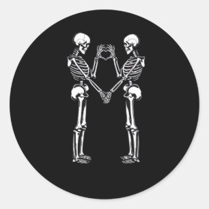 Sticker Rond Squelette Coeur Mains signe Halloween Costume Clas