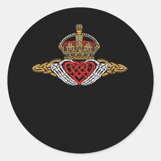 Sticker Rond Squelette Couleur Claddagh (Devant)