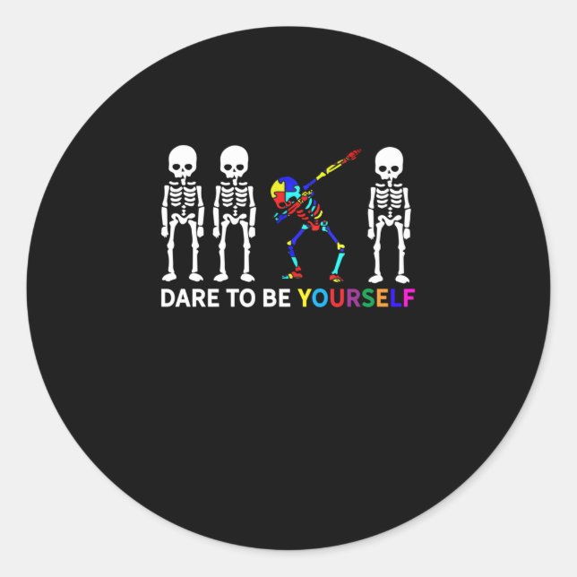 Sticker Rond Squelette Dabbing Sensibilisation sur l'autisme (Devant)