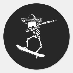 Sticker Rond Squelette Dabbing Skateboard Dia De Los Muertos