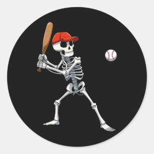 Sticker Rond Squelette De Baseball Halloween Squelette Jouant B