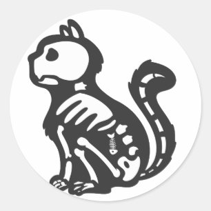 Sticker Rond Squelette de chat silhouette de dessin animé - Cho