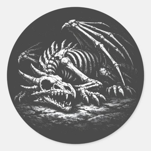 Sticker Rond Squelette de dragon — par BurnsInHell (Devant)