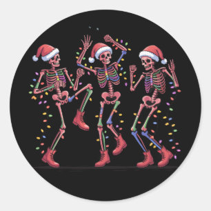 Sticker Rond Squelette de Noël Squelette de danse illuminé Joye