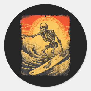 Sticker Rond Squelette de surf Halloween Planche de surf Saison