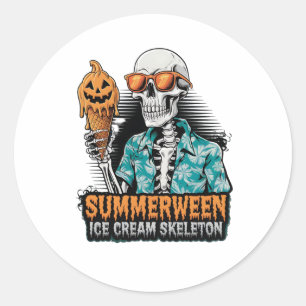 Sticker Rond Squelette d'été - Crème de glace Éffrayante Hallow