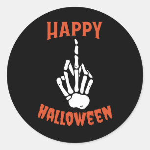 Sticker Rond Squelette Doigt Moyen Joyeux Halloween