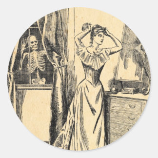 Sticker Rond Squelette espionner sur Victorian Lady Vintage Got