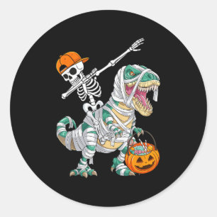 Sticker Rond Squelette faisant du cheval Danse Dab Dinosaure T