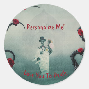 Sticker Rond Squelette gothique Mariage Vous Aime À La Mort Not