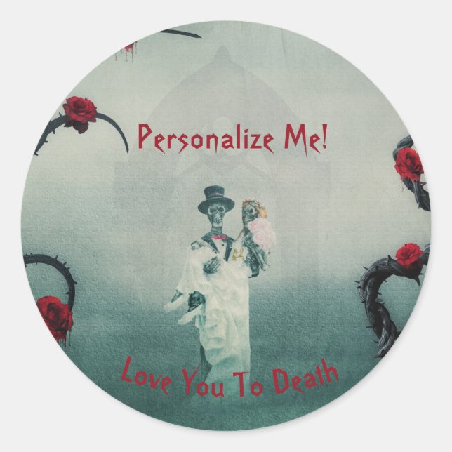 Sticker Rond Squelette gothique Mariage Vous Aime À La Mort Not (Devant)