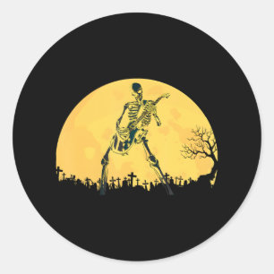 Sticker Rond Squelette Jouer Solo Guitare Electrique à Lune