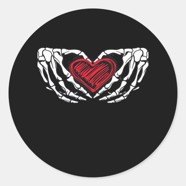 Sticker Rond Squelette Mains Avec Coeur Classique (Devant)