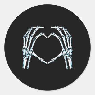 Sticker Rond Squelette Mains Coeur Signer Retro Costume Hallowe