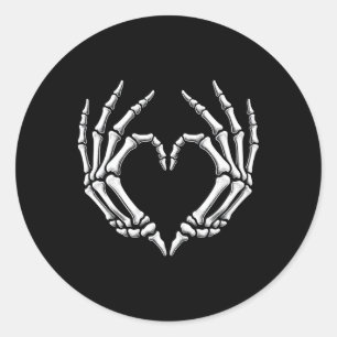Sticker Rond Squelette Mains Coeur Signer Retro Costume Hallowe