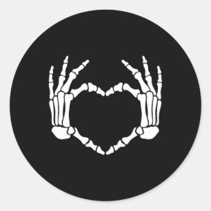 Sticker Rond Squelette Mains Coeur Signer Retro Costume Hallowe