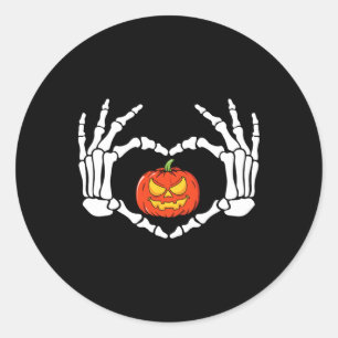 Sticker Rond Squelette Mains Coeur Signer Retro Costume Hallowe