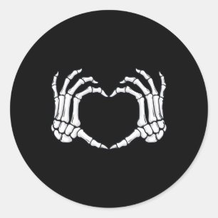 Sticker Rond Squelette Mains Panneau Coeur Os Amusant Halloween