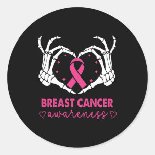 Sticker Rond Squelette Mains signe du coeur Halloween Cancer du