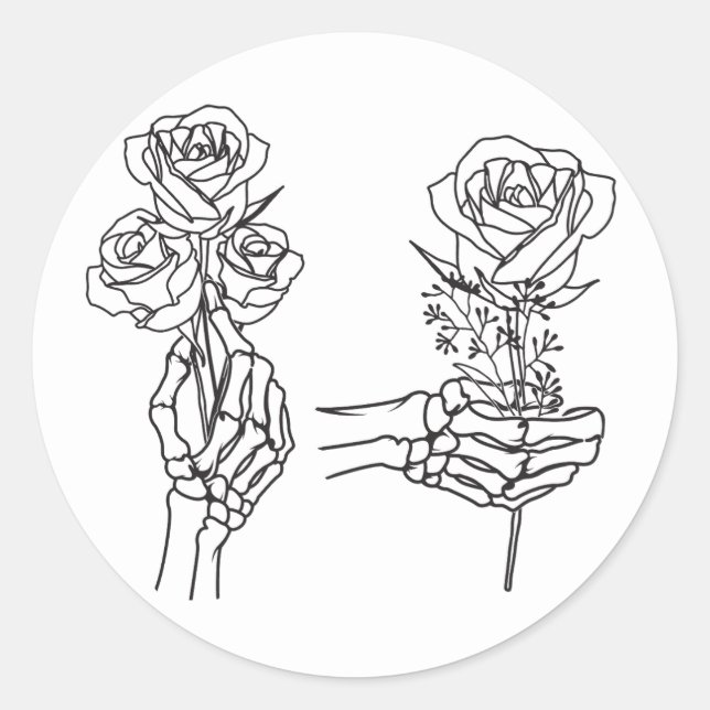 Sticker Rond Squelette mains tenant des Roses (Devant)
