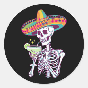 Sticker Rond Squelette mexicain Cinco De Mayo Margarita Fiesta