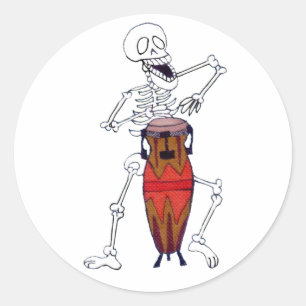 Sticker Rond Squelette Musicien Drummer Conga Joueur Classic Ro
