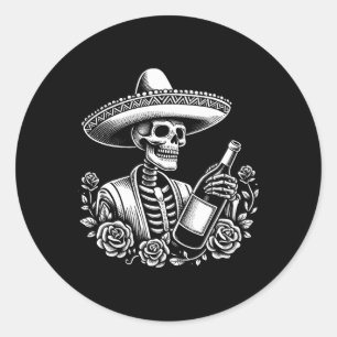 Sticker Rond Squelette vintage Tequila Mexico Dia De Los Muerto