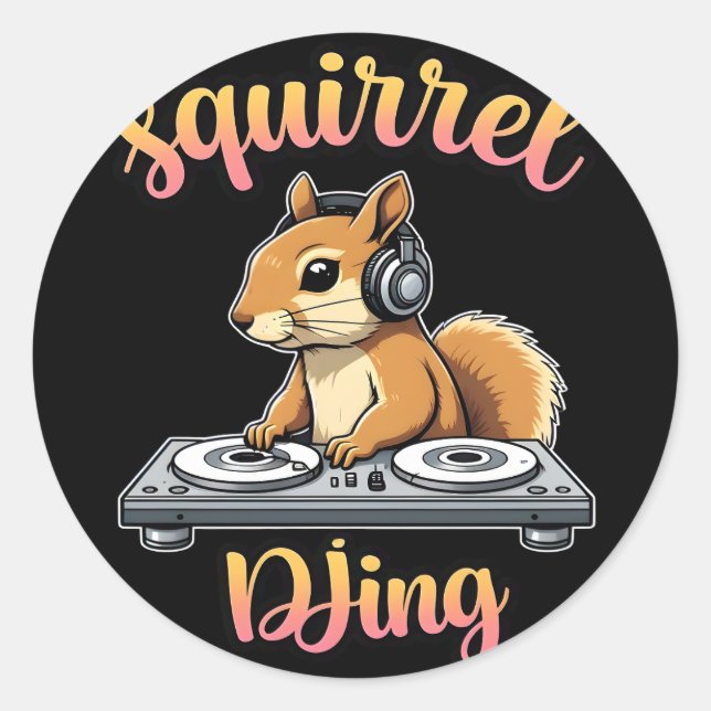 Sticker Rond Squirrel DJ Party Vibes Funny Retro DJ Mug (Devant)
