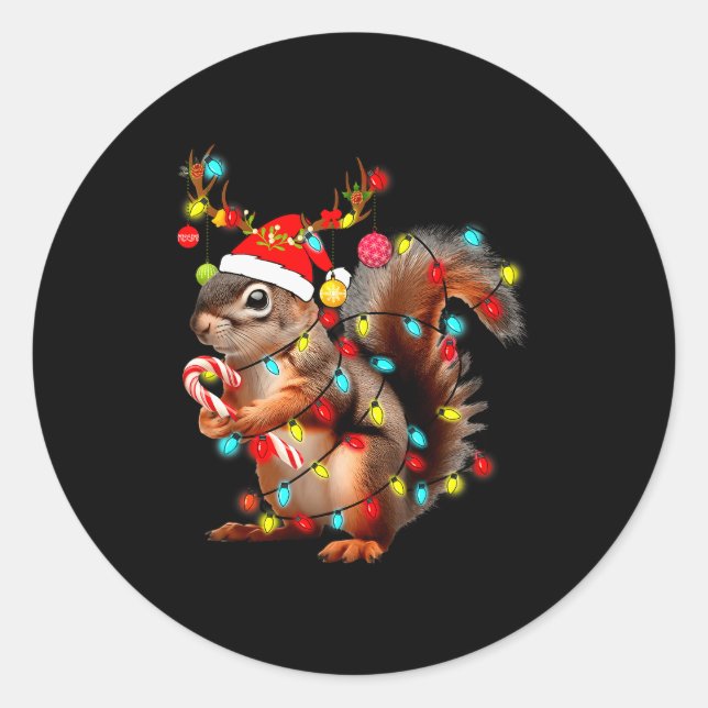 Sticker Rond Squirrels Christmas Lights Funny Xmas Squirrel Lov (Devant)