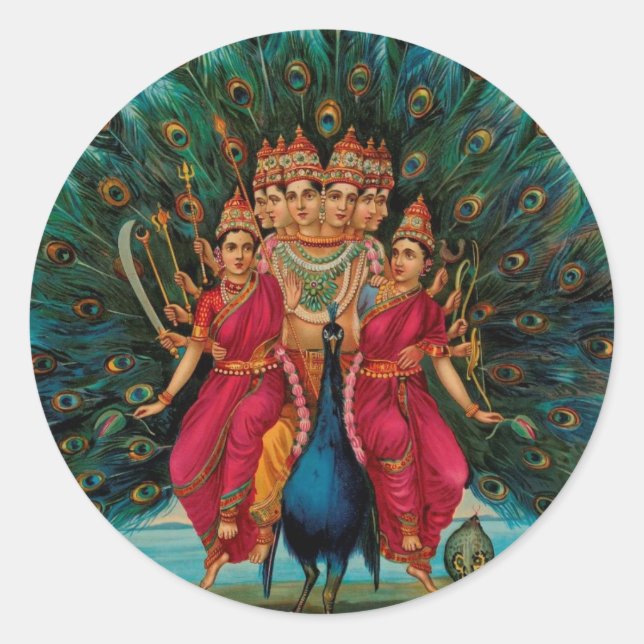 Sticker Rond Sri Shanmukaha Subramania Swami par Raja Ravi Varm (Devant)