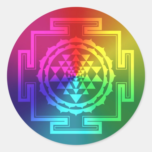 Sticker Rond Sri Yantra spirituel - Arc-en-ciel (Devant)