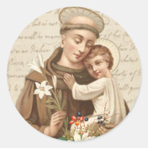 Sticker Rond St Anthony de Padoue avec le cru de Jésus de bébé