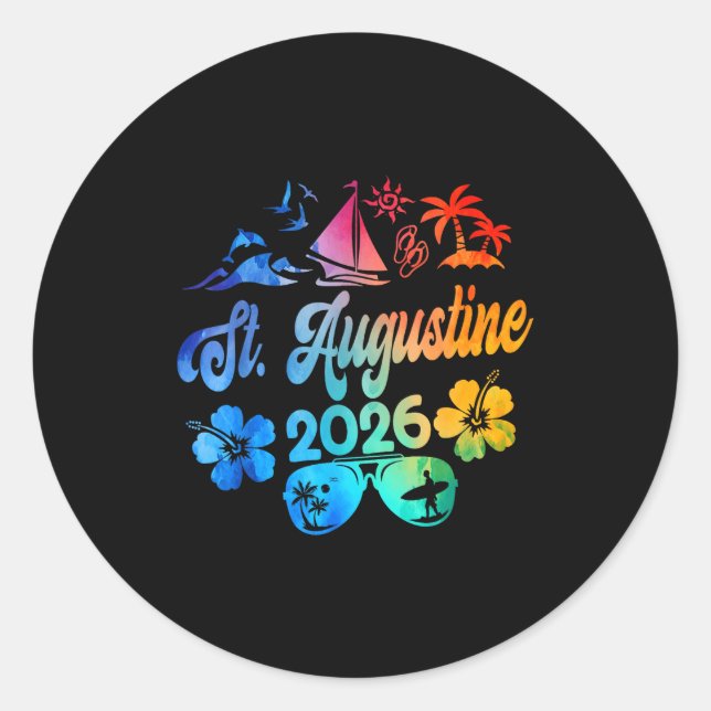 Sticker Rond St. Augustine Florida 2026 Vacation Tie Dye Summer (Devant)