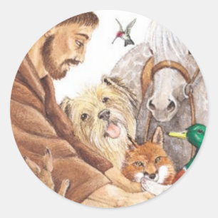 Sticker Rond St. Francis & Animaux, casquette, épingle, porte -