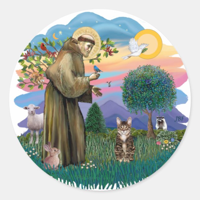 Sticker Rond St francis (ff) - Tabby Tiger cat (Devant)