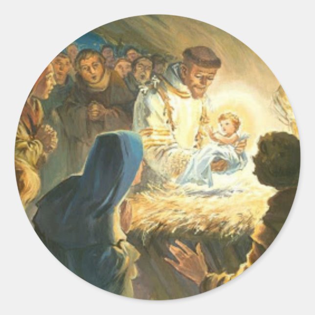 Sticker Rond St François avec bébé Jésus Noël Nativité cadeau d (Devant)
