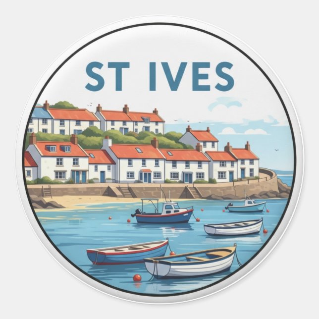 Sticker Rond St. Ives Cornwall England Travel (Devant)