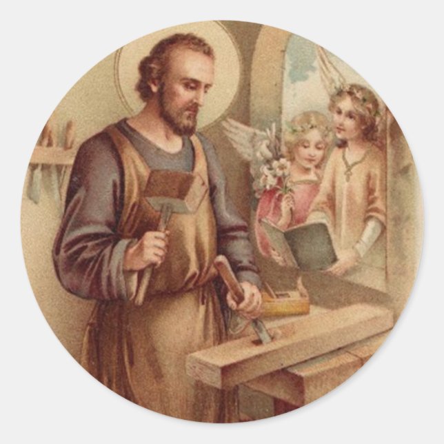 Sticker Rond St. Joseph Travail Catholique Saint Religieux Vint (Devant)