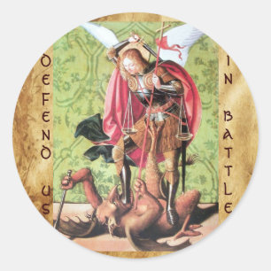 Sticker Rond ST. MICHAEL, DRAGON ET JUSTICE, vert rouge brun