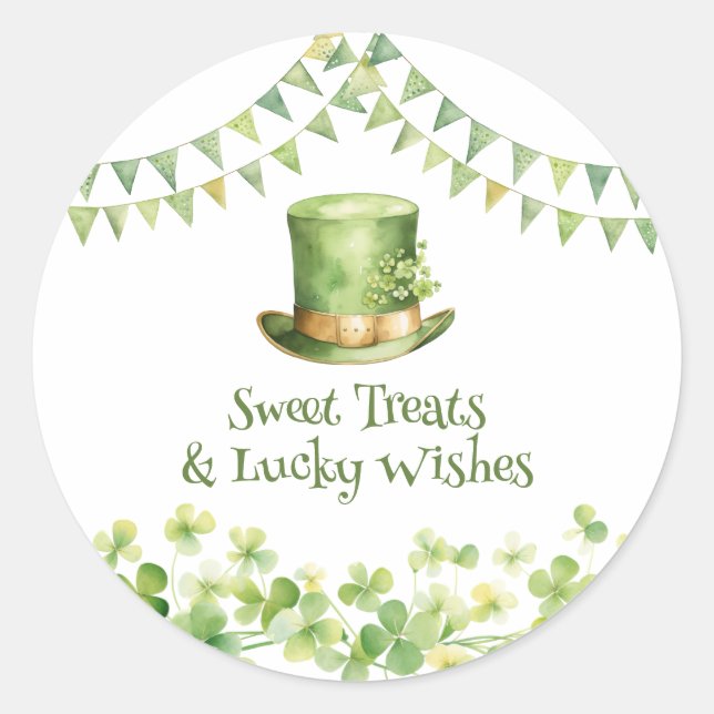 Sticker Rond St Patrick’s Day Party Green Clover Gift Label (Devant)