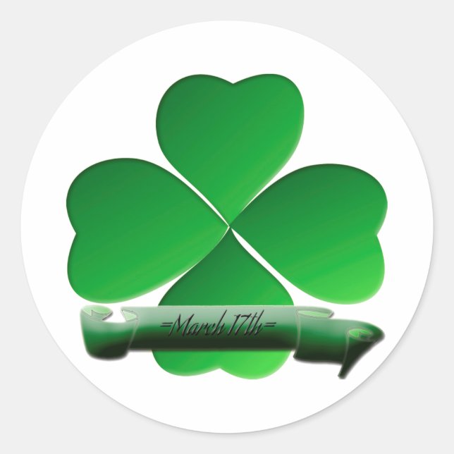 Sticker Rond St Patrick's Day 4 Leaf Clover (Devant)