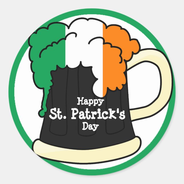 Sticker Rond St. Patrick's Day Beer Mug avec mousse de drapeau  (Devant)
