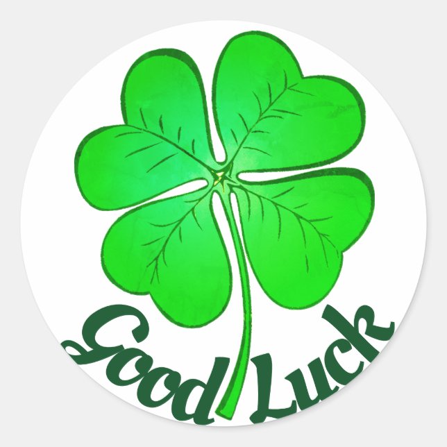 Sticker Rond St Patrick's Day BONNE CHANCE Shamrock/Clover vert (Devant)